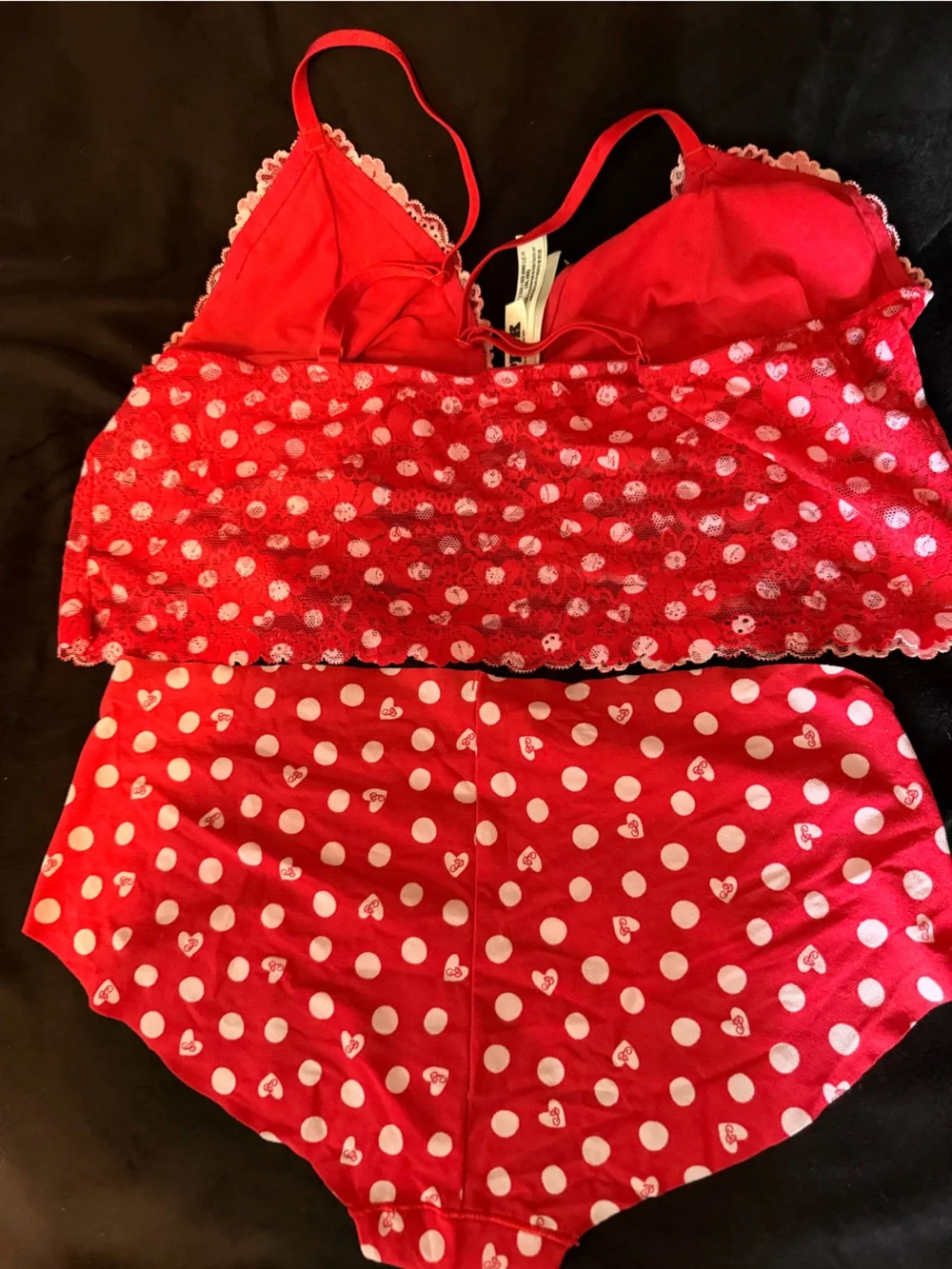 PINK Victoria's Secret Red Lace Bralette with Red Polka Dot Hipster